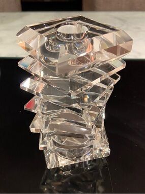 Clear Stacked Faceted Glass Candle Holder